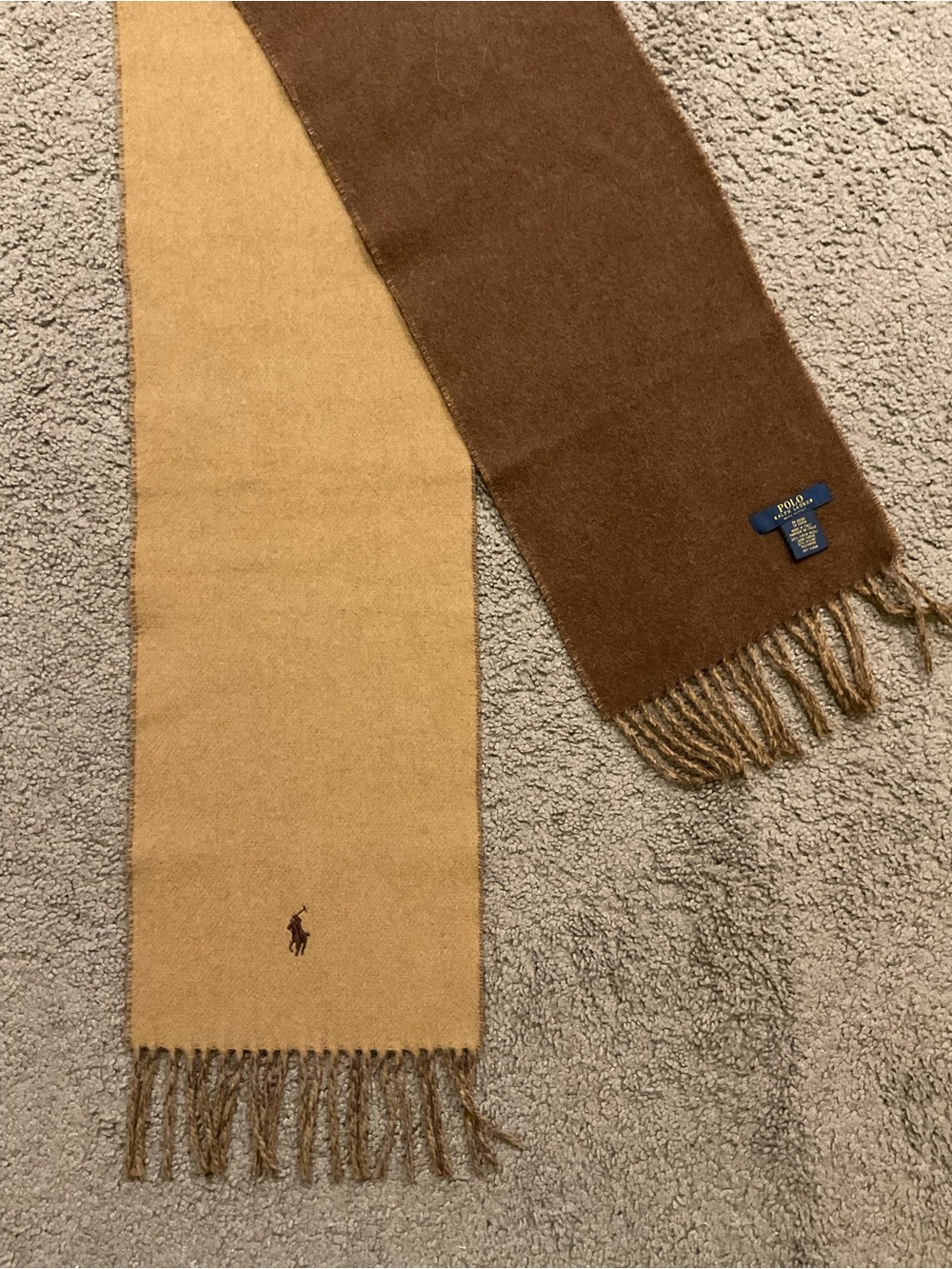 NWOT Polo by Ralph Lauren Two-Tone Brown & Camel Reversible Wool Scarf Vintage